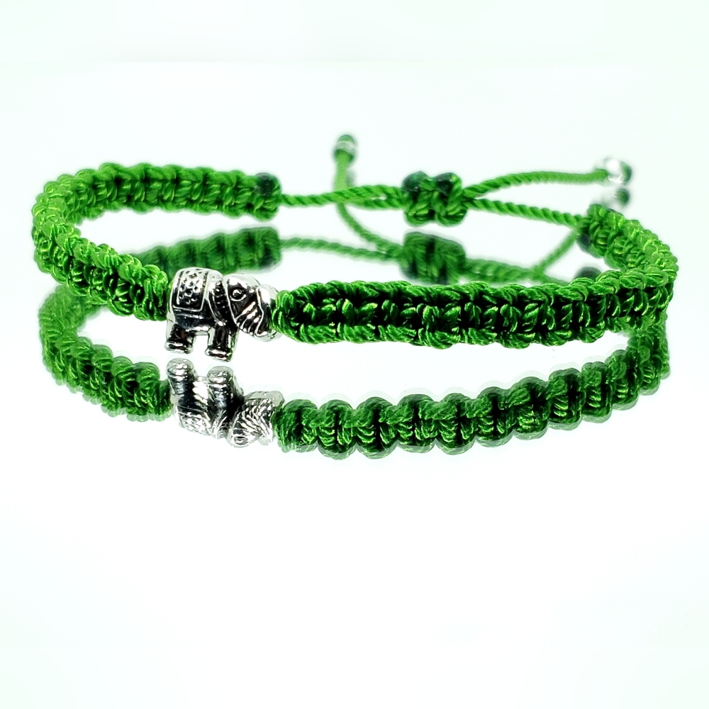Elephant bracelet green string bracelet, lucky elephant charm, money bracelet